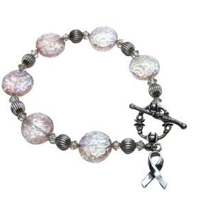 SJC 925 Sterling Silver & Pale Pink Glass Bead Vintage Bracelet